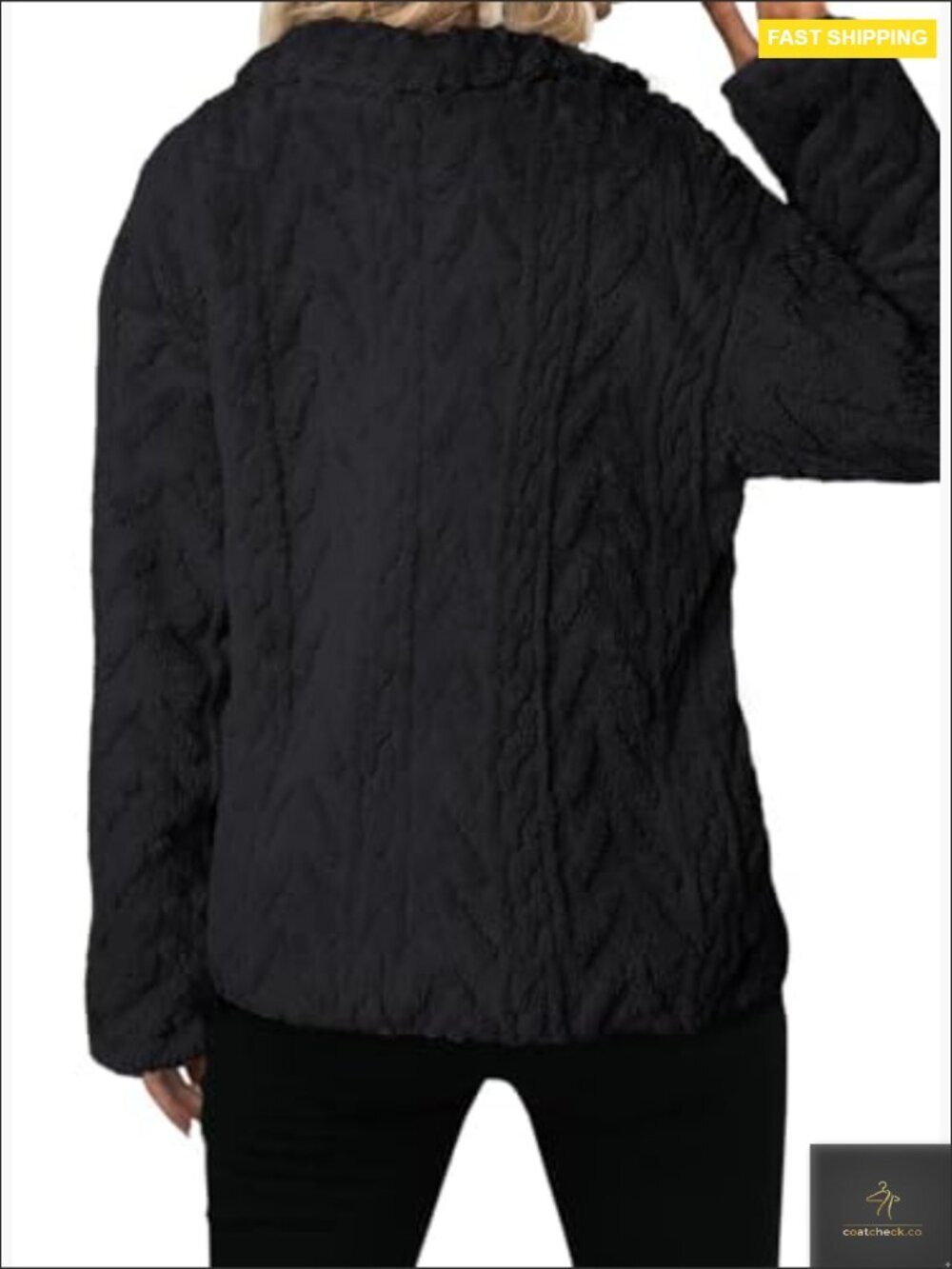 Oversized Fleece Jacket Casual Chic Winter Cozy Teddy Fabric Stand Collar - Picture 3 of 5